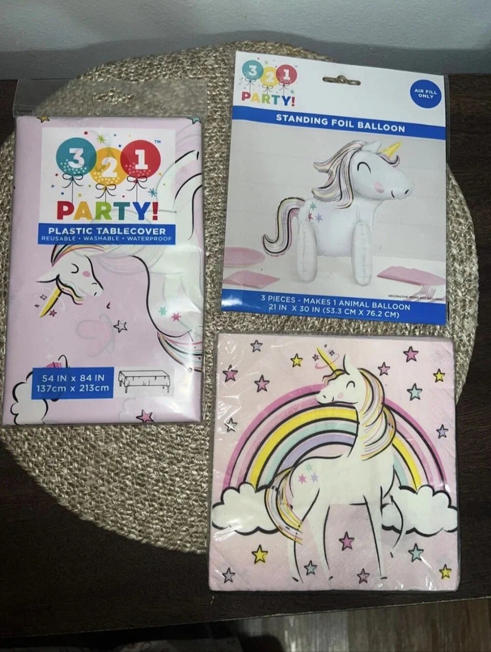 Pink Unicorn Party Kit - Tablecover, Napkins & Foil Balloon